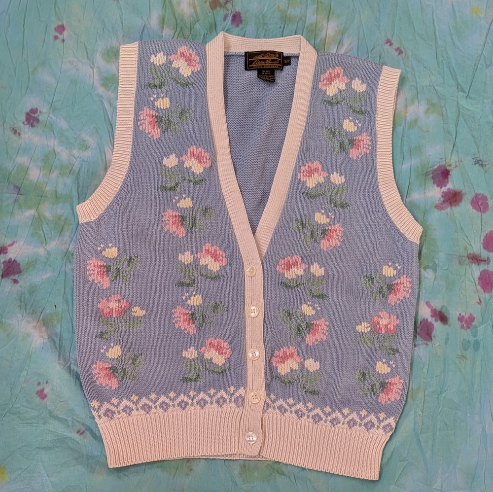 EDDIE BAUER 1990 Vintage Women's Cotton Grandma Core Floral Vest